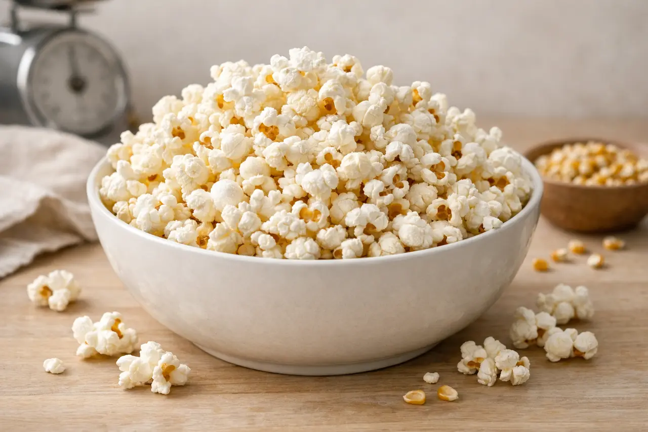 Сколько весит миска попкорна?