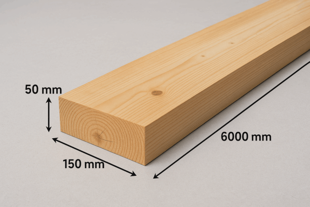 Wie viel wiegt ein besäumtes Brett mit den Maßen 50×150×6000 mm?